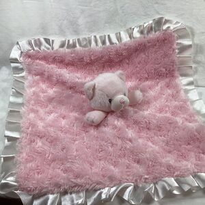 Baby Gund Pink Bear Lovey Attached Plush Swirly Soft White Trim Baby Girl